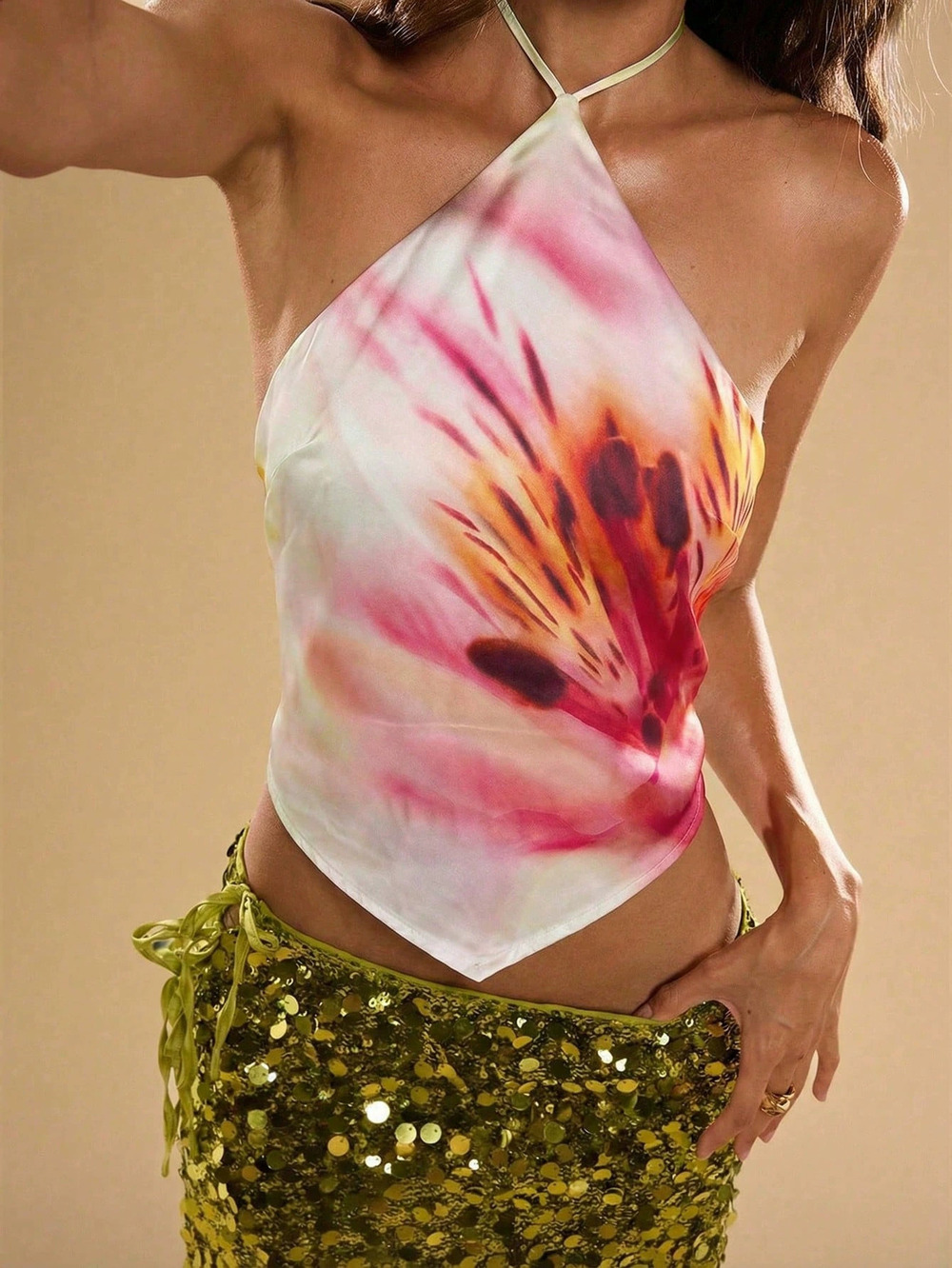 H&M Sexy Printed Sleeveless Halter Commuter Tank Top for Summer Vacation